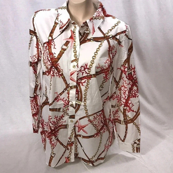 Susan Graver Size 6 Chain Design Button Down Shirt. New Without Tags - Picture 3 of 5